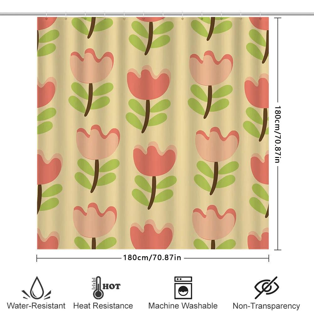 Pink Flowers Shower Curtain Home Decor Bathroom Accessories Waterproof Bath Fabric 72X72 Inches With Hooks Set (Set)
