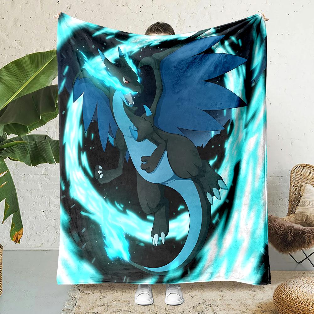 1PC Japanese Cartoon Pokemon Charizard Dragon Fluffy Soft Flannel Blanket Sofa Adult Blanket Office Lunch Break Blanket Gift