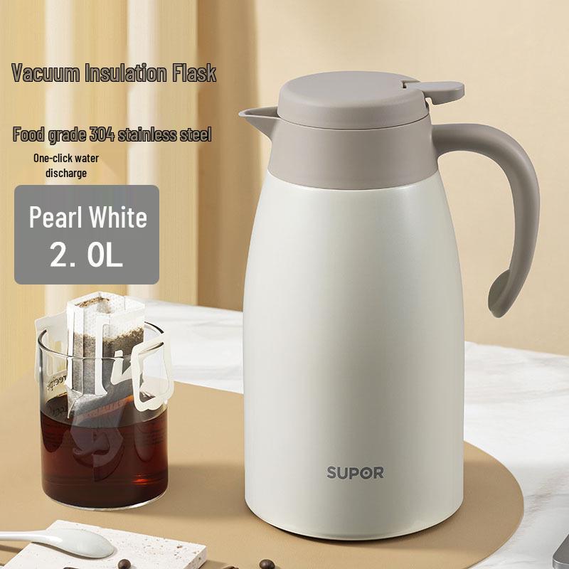 

Supor Stainless Steel Thermos: Large Capacity Portable Hot Water Kettle for Home or Office 2.0L
