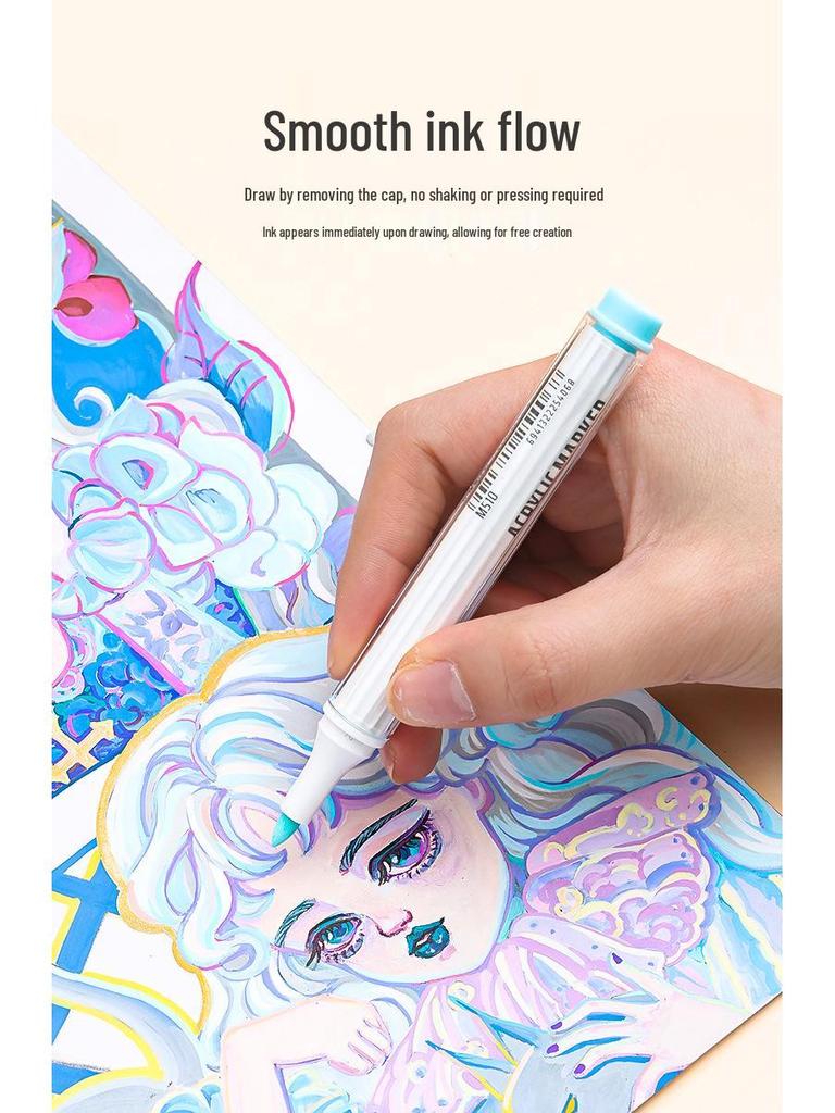 Blue Fruit M510 Soft Head Acrylic Marker Pen Set - 9 Colors for Art, Painting, and Graffiti
