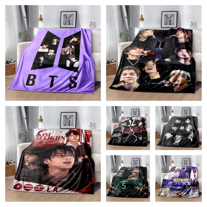 K-Pop Stil Idol Collage Druck Flanelldecke, Schwarzer Sternenhintergrund Gemütliche Überwurfdecke
