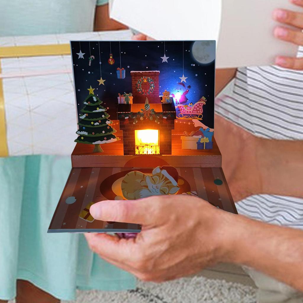 Christmas PopUp Cards Musical Greeting Cards with Light Santa Projection 3D Blessing Cards Christmas Gift for Family Friends