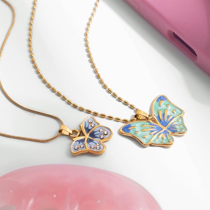 Elegant Butterfly Pendant Necklace Stainless Steel Jewelry Adjustable Chain For Women Daily Wear