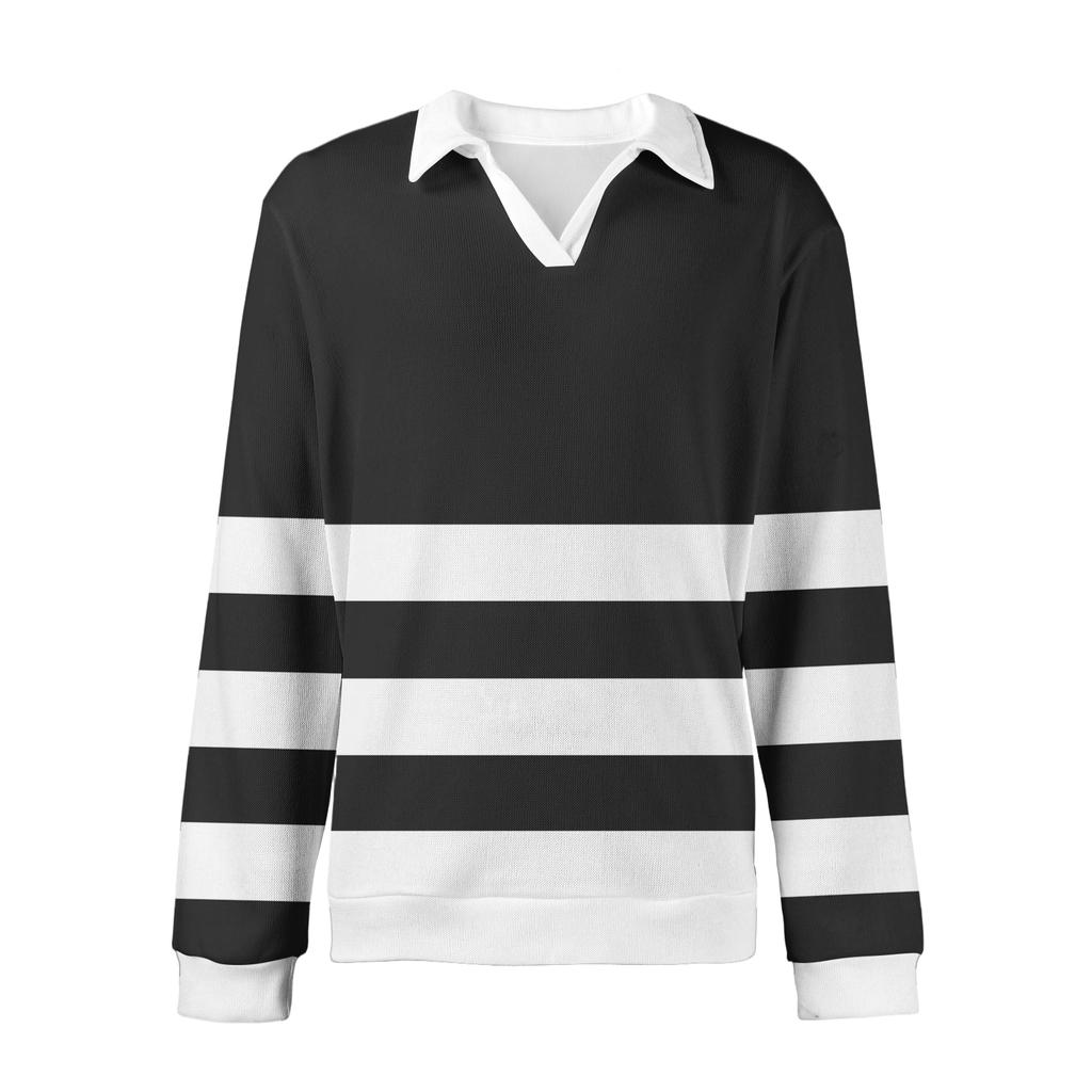 Pánské ležérní módní tištěné klopové pletené spodní tričko s dlouhým rukávem