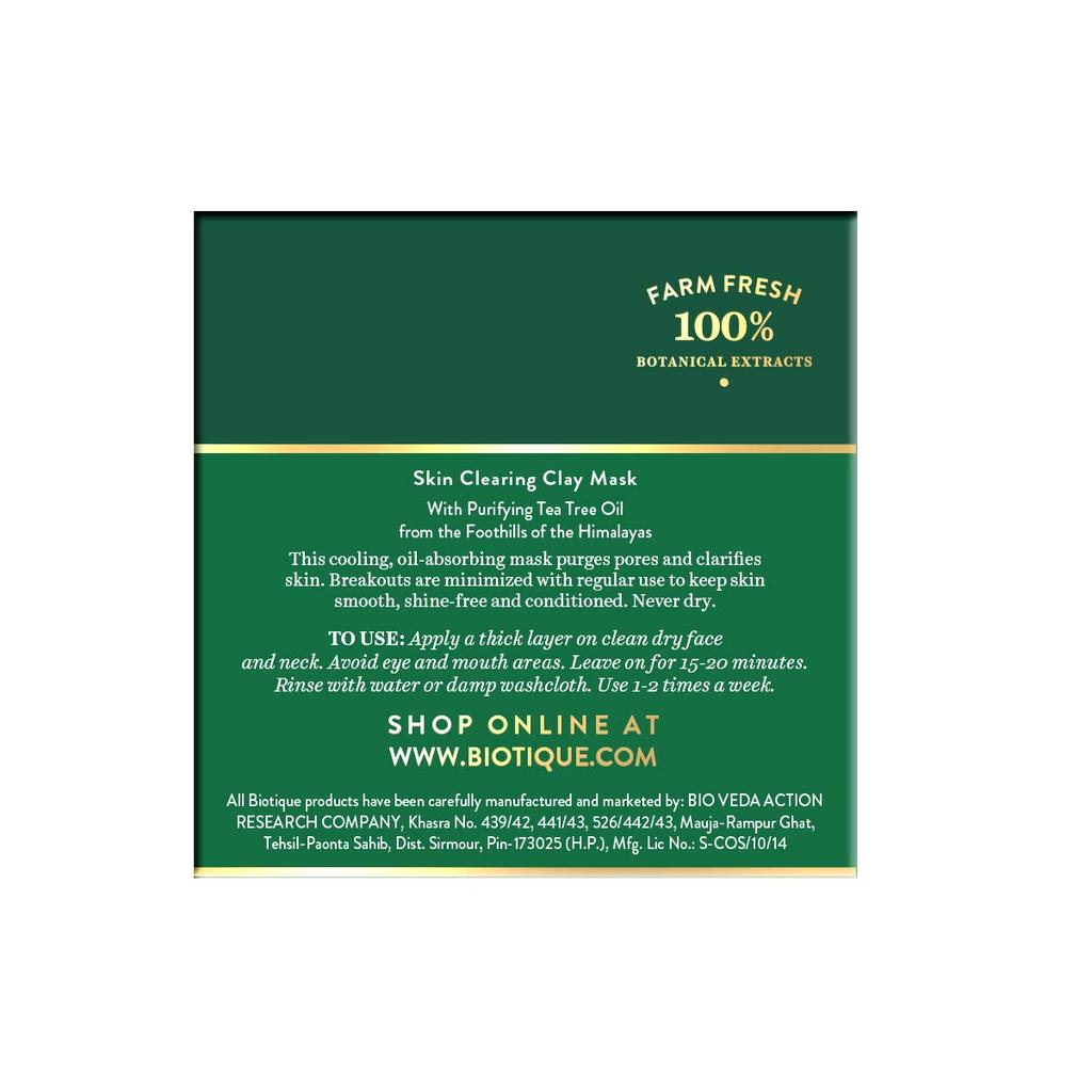 Biotique Maschera di Argilla all'Albero del Tè per Pelle Grassa – Trattamento Viso Purificante e Biologico per Acne e Imperfezioni, 70g