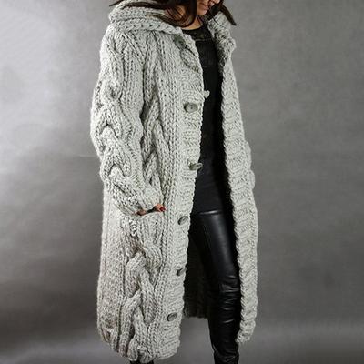 Women's Autumn Winter Long Sleeve Knitted Cardigan Coat Casual Streetwear Hooded Sweater Coat Plus Size 5XL