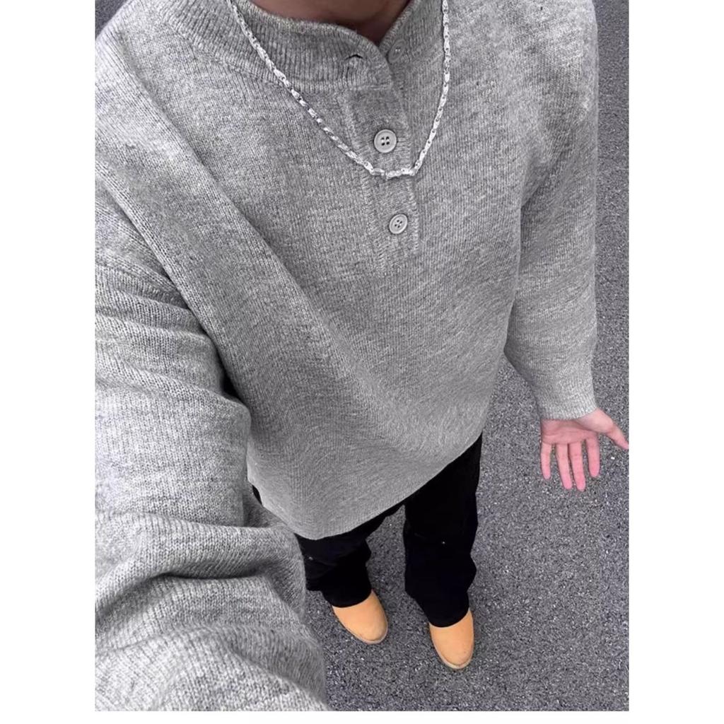 Men's warm fashionable big size heavy sweater soft high quality fabric Henry collar design loose casual sports long sleeve knitted bottom shirt