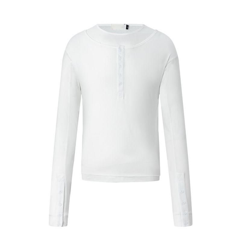 Kisko Design-Inspired Double-Layer Collar Lightweight Long-Sleeve T-Shirt for Men and Women, Cleanfit Casual Fitted Inner Top