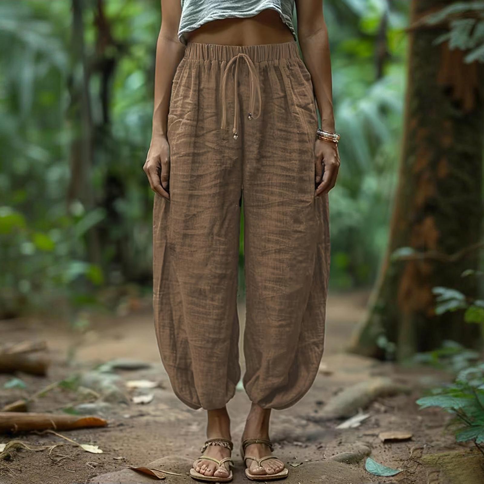 

Брюки палаццо для женщин, свободные, с кулиской, эластичной талией, карманами, летняя пляжная одежда для отпуска XXL кофейный