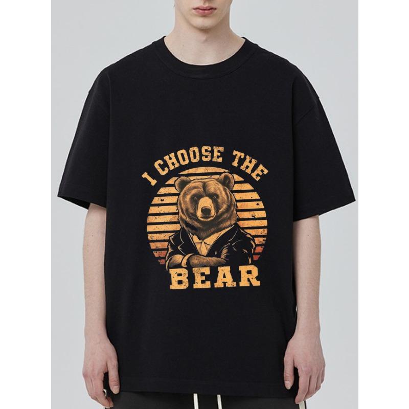 Black T Shirt I Choose The Bear Graphic Print Bear In Suit Vintage Style Unisex Casual Wear for Everyday Outings and Streetwear Look