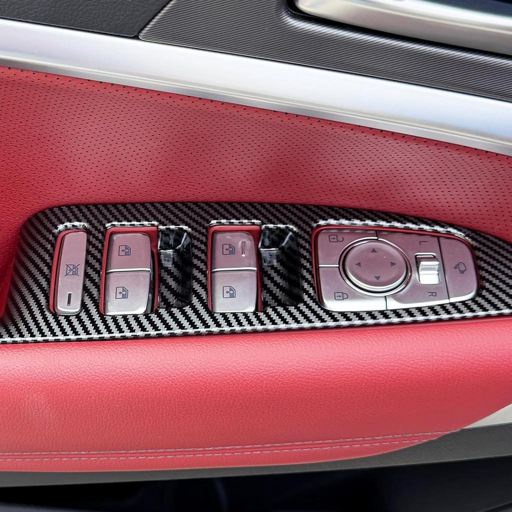 Carbon Fiber Style Window Switch Panel Cover Car Side Window Door Lock Switch Panel Trim Compatible with Genesis G70 2017-2024 Accessories