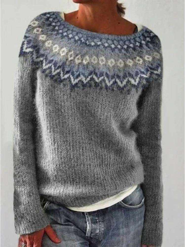 Color Block Round Neck Pullover Women's Fashion Long Sleeve Sweater Luxurious Loose Fit Slimming Versatile Casual Knit Top