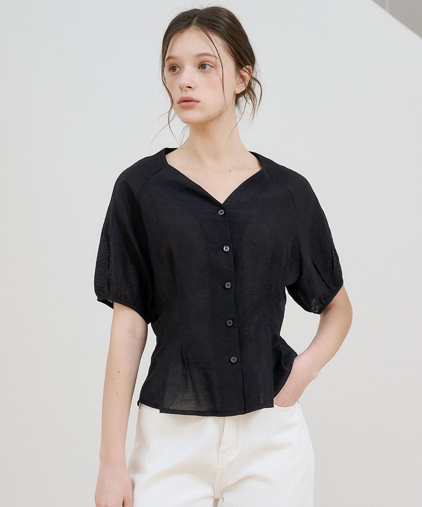 BIBYSEOB Heart Neck Raglan Blouse Black [T52]