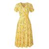 Bohemian Beach Dress Women Chiffon V Neck Short Sleeve High Waist Big Hem Spring Summer Print Sizes S to XXL