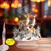 Figura de Cervo 2D Plana Estilo Boêmio Decoração de Mesa em Acrílico, Galhadas de Veado Brancas e Marrons, Frutas Vermelhas e Folhagem Verde, Adequada para Decoração de Parede