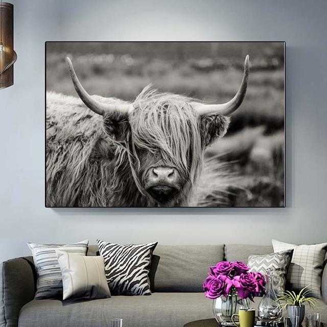 Hochlandkuh, wildes Tier, Leinwandgemälde, Schneevieh, Poster und Drucke, Wandbild für Cuadros, Wohnzimmer, Heimdekoration, ohne Rahmen