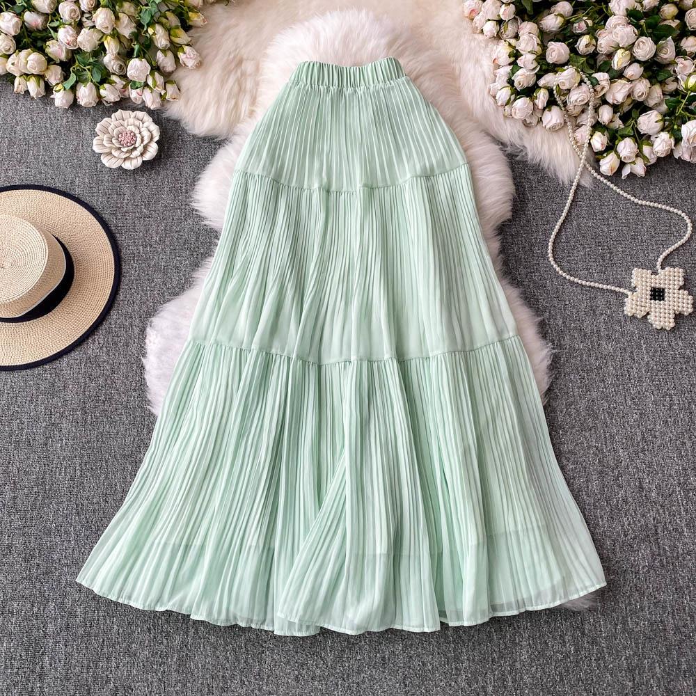 Dimanaf Jupes élégantes en mousseline de soie, taille élastique, plissée, maille, été 2025