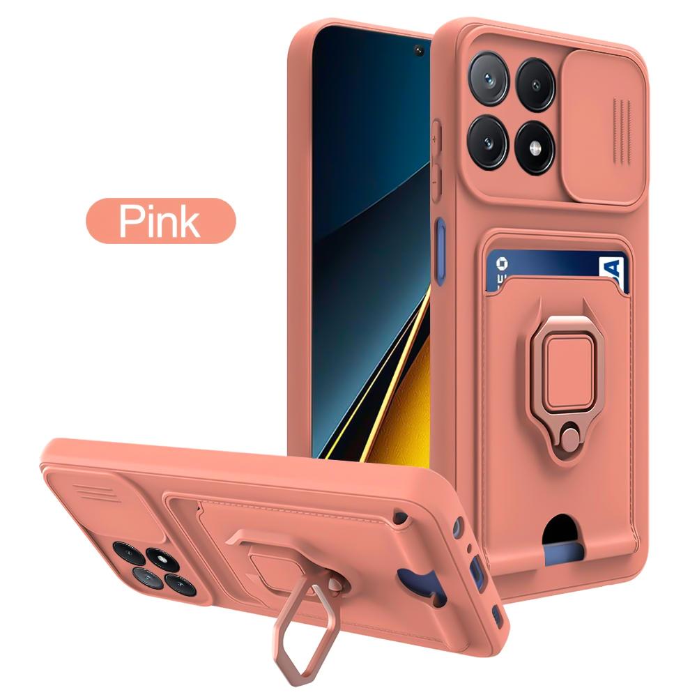Luxury Camera Push Window Case For Poco X6 Pro X5 X4 GT X3 NFC Coque For Poco M6 Pro M5S M4 C65 Card Slot Magnetic Phone Cover