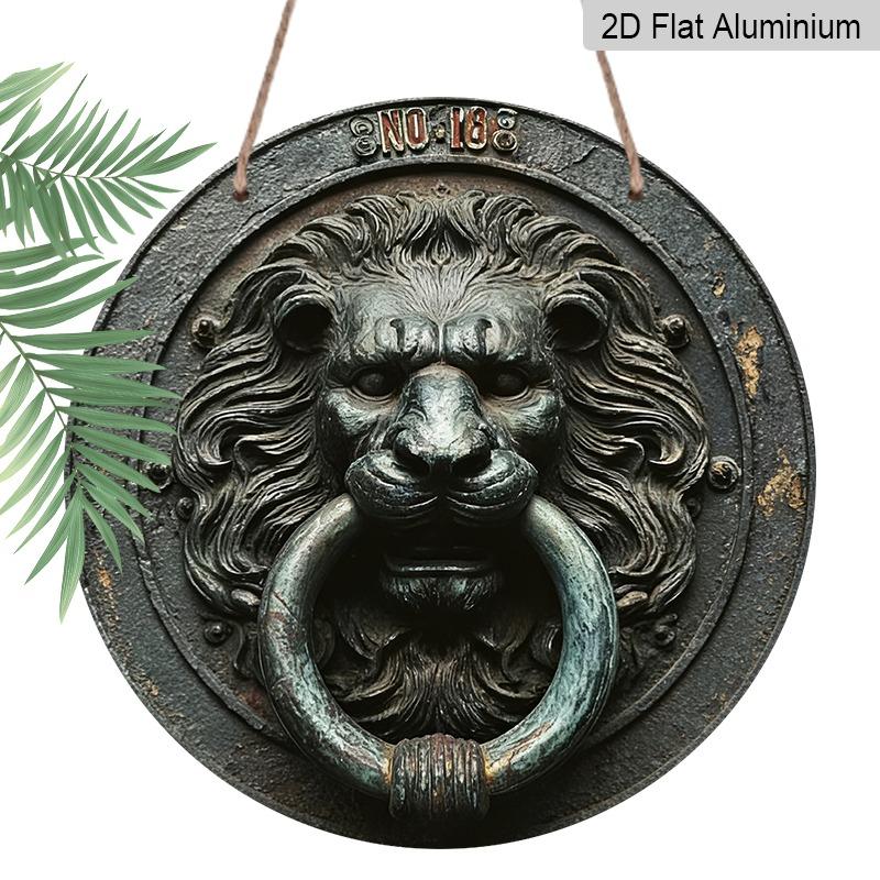

2D Flat, Retro-style Round Aluminum Wall Decorations in Various Sizes, European Style, Lion Head Door Knocker. Suitable for Indoor and Outdoor 20*20cm