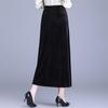 Black High-Waisted A-line Velvet Skirt - Elegant Mid-Length Design for Spring & Autumn