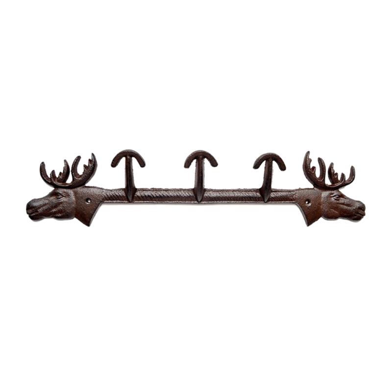 

Double Elk Cast Iron Wall Hook For Keys Coat Decoration Sturdy Black Metal Home Decoration Decorative Hanger 1