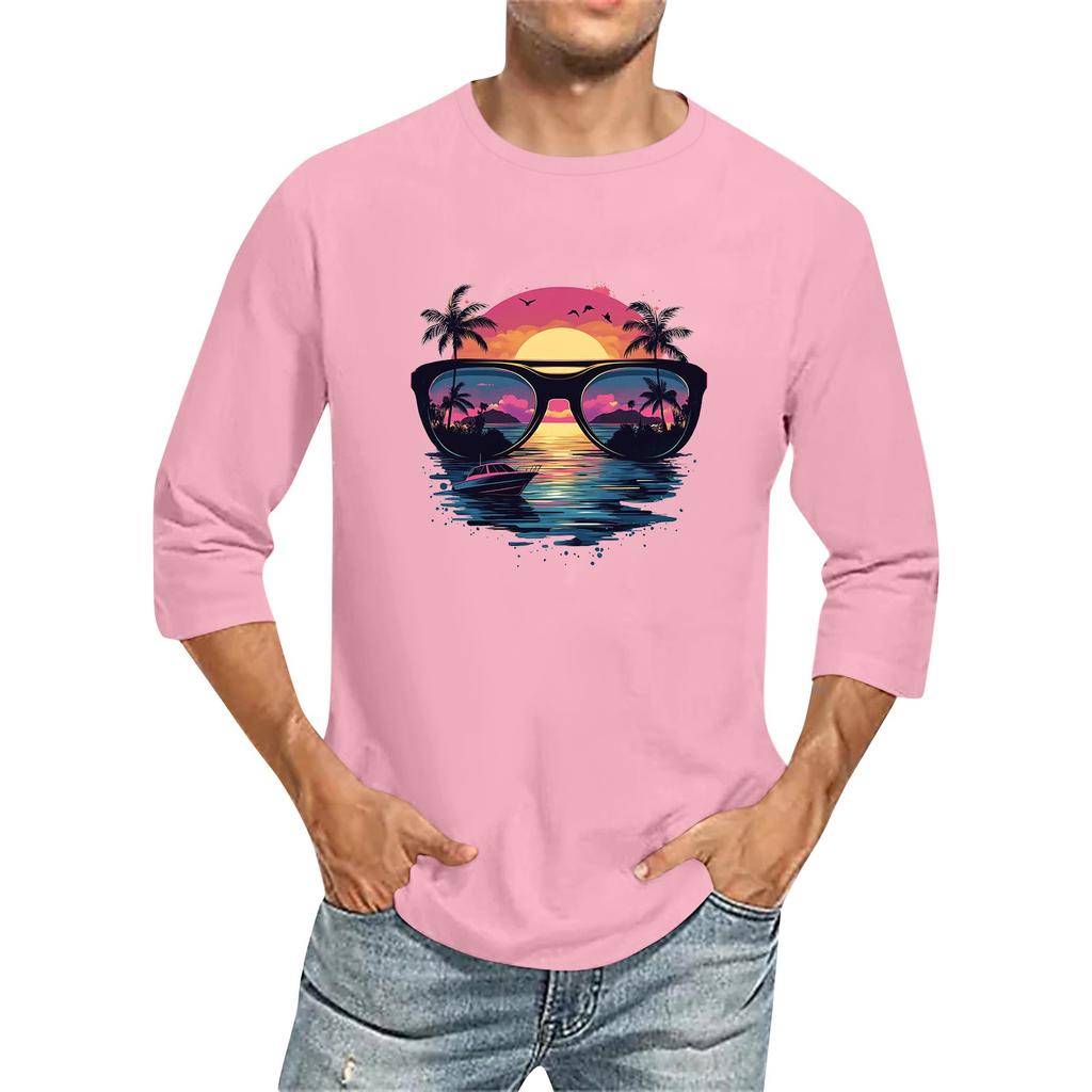 T-shirt da uomo colorata a girocollo con maniche a tre quarti