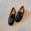 Cowhide version of small leather shoes one pedal lazy uniform shoes women's thick heel leather retro round head