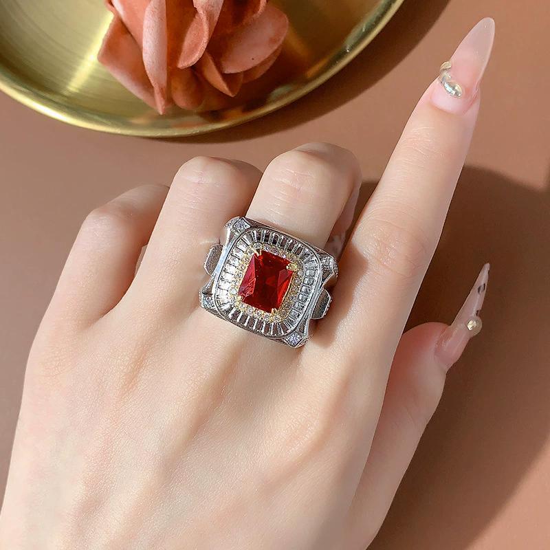 Luxury Red Brilliant Cubic Zirconia Wedding Ring for Gift Female Men Elegant 25 Sterling Silver  Accessories Statement