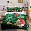Christmas Robin Pattern Decor Bedding Duvet Cover Set Duvet Cover Pillowcases  (1*Duvet Cover 2*Pillowcases, Without Duvet Insert)