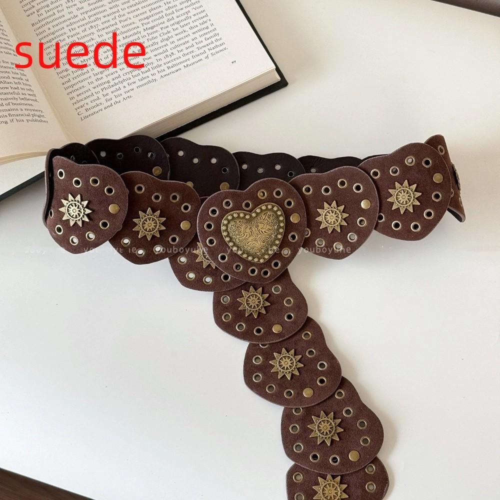 Wide Heart Belts Metal Cowboy Waistband Personality Metal Rivet Belts  Waist Accessories