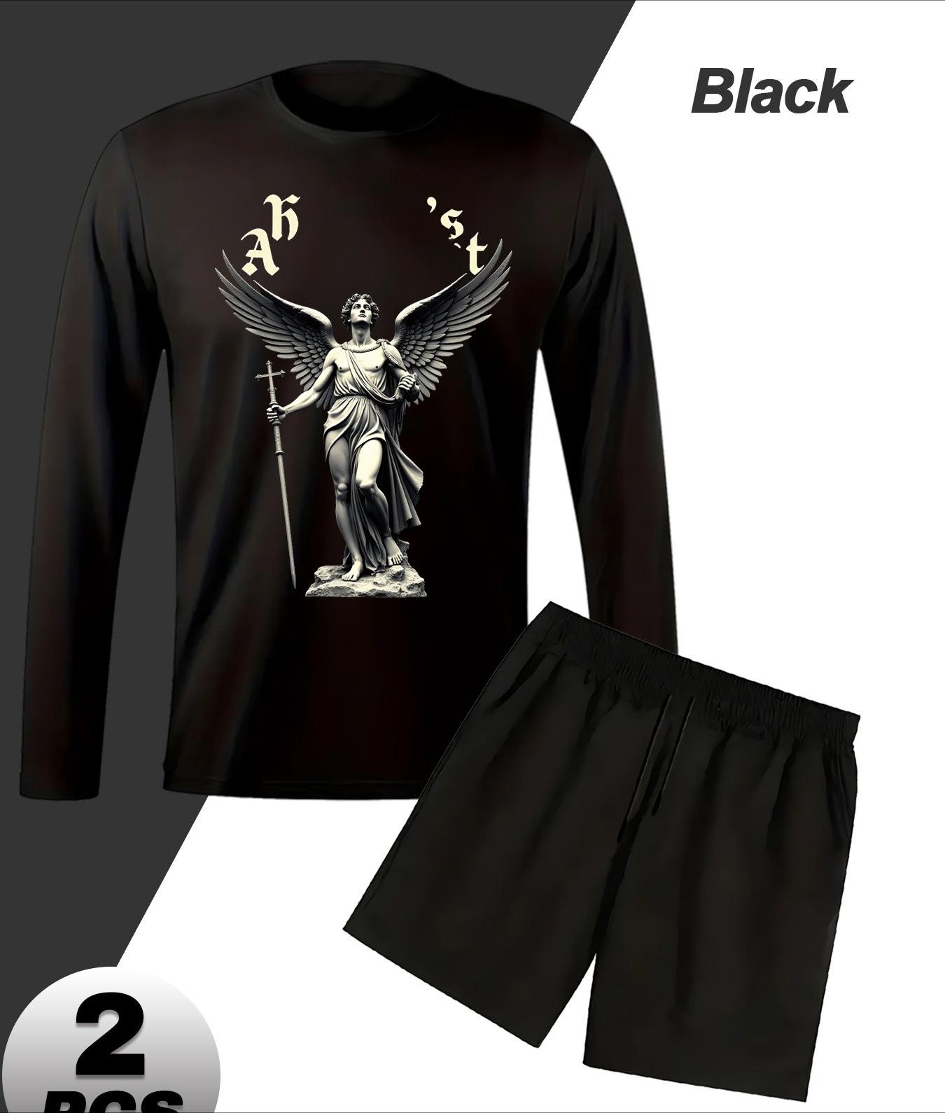Men s Quick-Dry Long Sleeve Shorts Set, Moisture-Wicking, Ideal for Hiking & Outdoor XXL чёрный