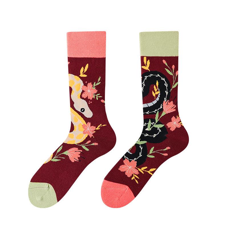 Unisex A/B Style Asymmetrical Cartoon Mid-Calf Cotton Socks