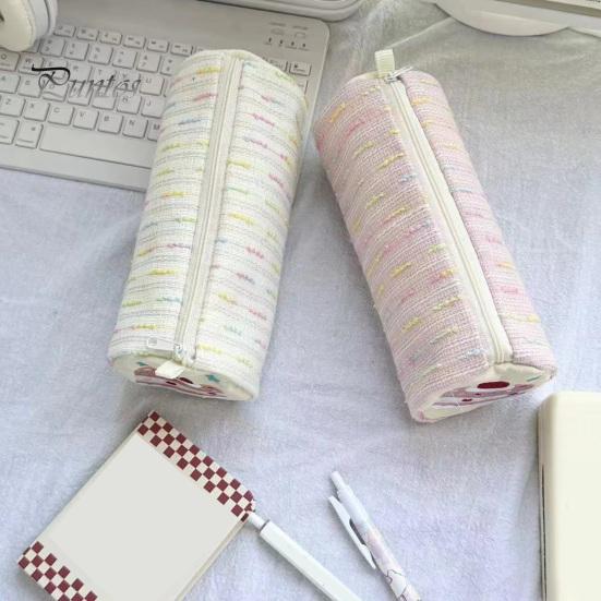 Decorative Pencil Case Strawberry Cake Roll Case, Large Capacity Cylindrical Pen Pouch, Girlish Desk Accessory Cute Stationery Storage Bag for