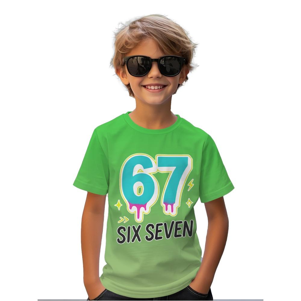 Fashion 67 Number Print Kids T-Shirt Gradient 3D Digital Short Sleeve Boys Tees Top Summer Casual Sports Everyday Girl Clothing