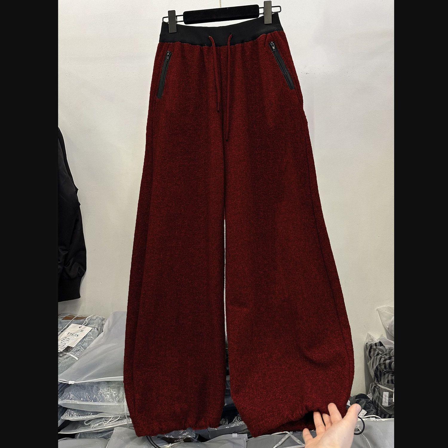 

Women s Plus Velvet High-Waisted Loose Wide-Leg Sweatpants M for 80-100kg