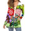 Women's Fashion Christmas Print Long-Sleeved Pocketed Slim-Fit Cardigan Coat