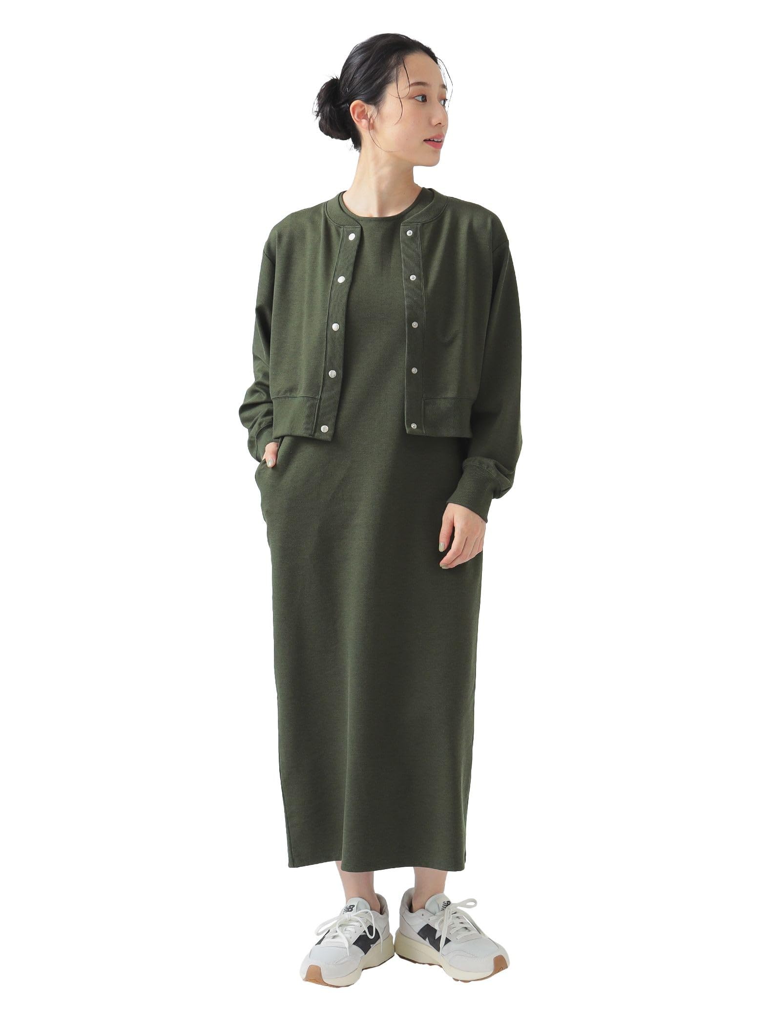 

В:MING LIFE STORE от BEAMS Женский вязаный кардиган и платье (С-М) ОЛИВКОВЫЙ S