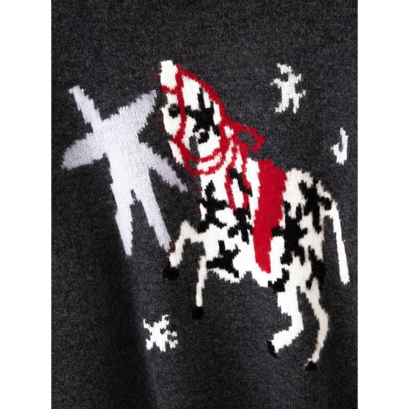 2025 Autumn/Winter Women's Pure Wool Round Neck Jacquard Horse Sweater