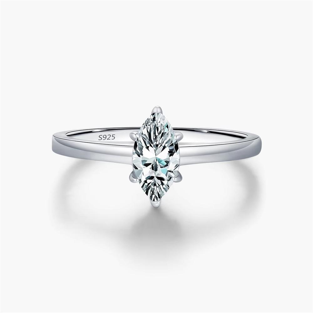 Real 925 Sterling Silver Exquisite Marquise Cut Moissanite Wedding Engagement Band Rings for Women Fine Jewelry