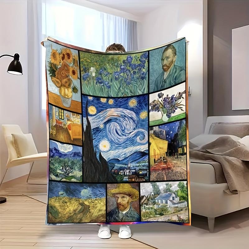 1 Flaneldecke im Van-Gogh-Stil - Weich, Warm und Gemütlich, Ideal zum Nickerchen, Camping, Reisen und als Heimdekoration