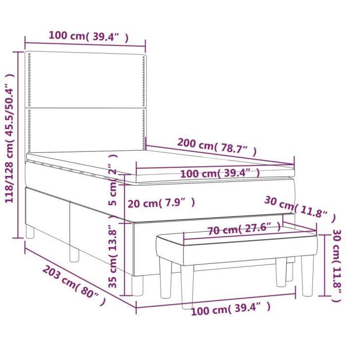 3137587 vidaXL Lit à sommier tapissier avec matelas Noir 100x200 cm Similicuir