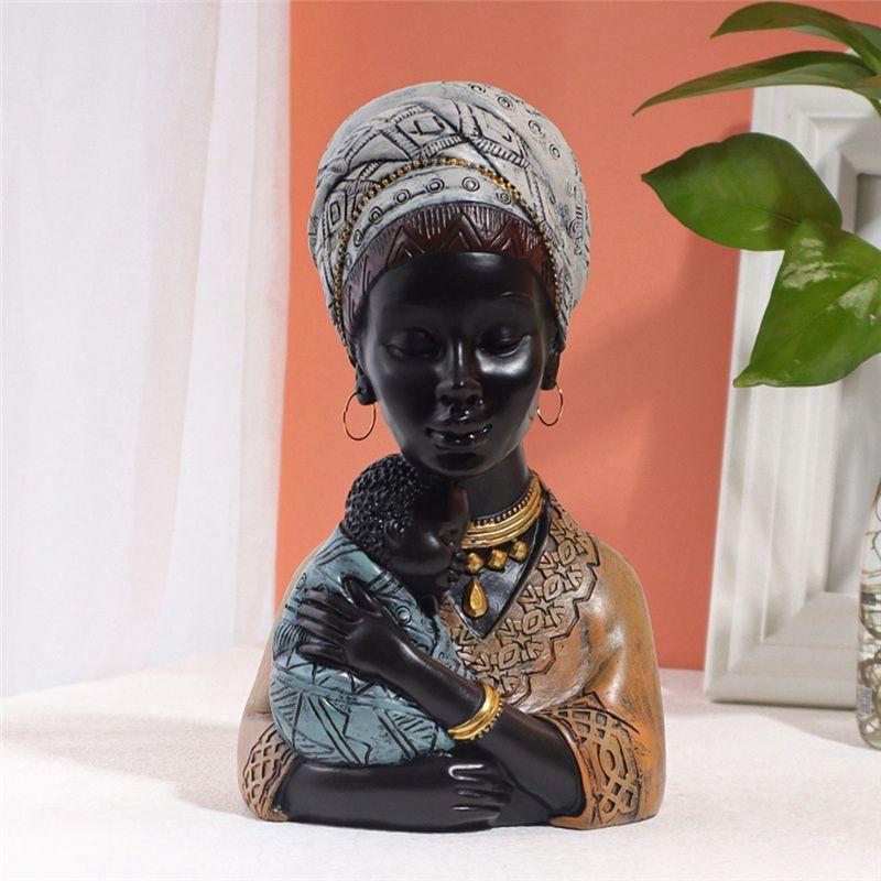 CYCLI-Home Decor,African Art Sculpture,African Decor, Woman And Son Statue, Perfect For Living Room Tabletop Decoration
