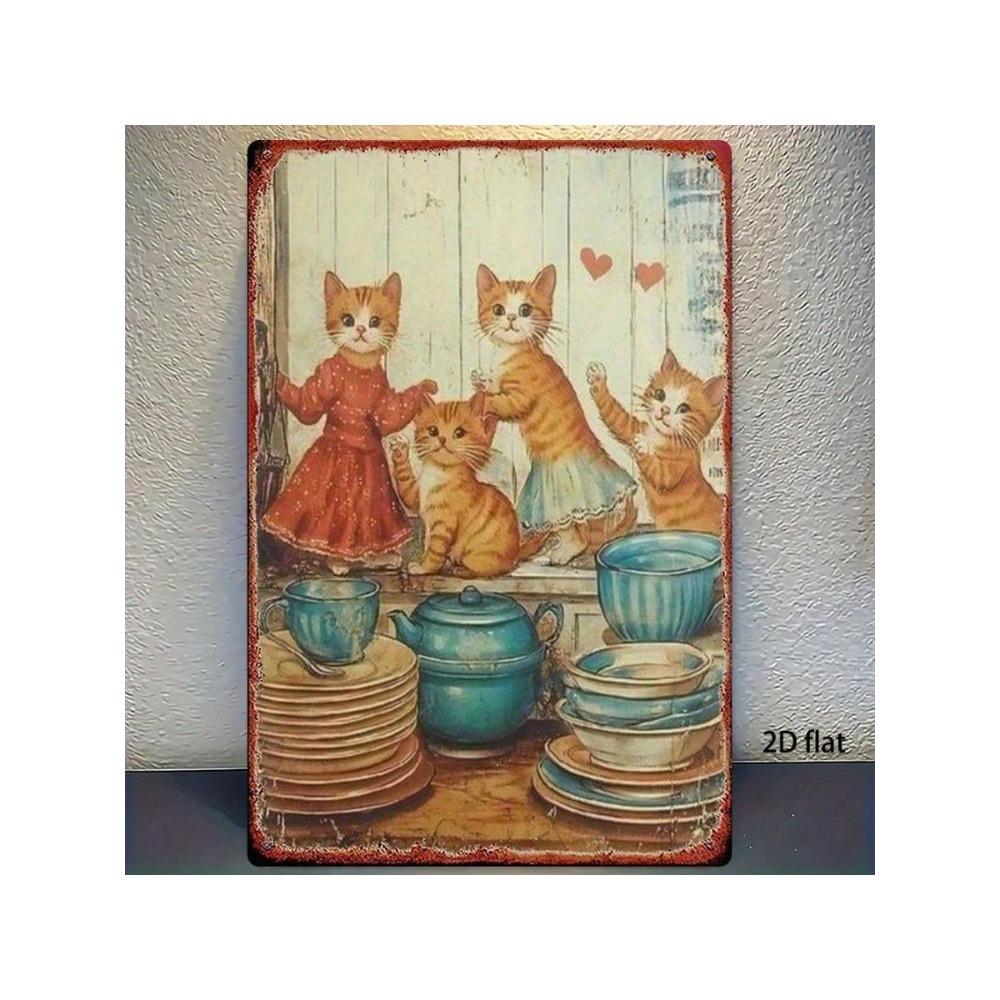 Vintage Metal Cat Coffee Sign Wall Art Kitchen Decor