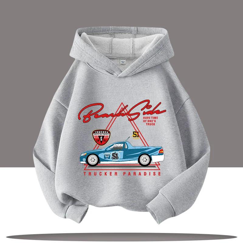2025 New Vintage Car Children's Hooded Sweatshirt with Cartoon Print, Boys' Sportswear, Girls' Casual Top, Fall-winter Clothing