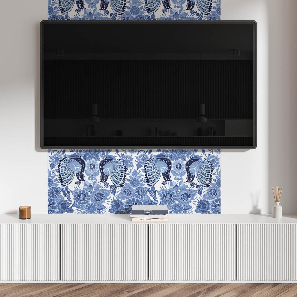 Panel Dekoracyjny Winylowy Samoprzylepny Z Nadrukiem 120X60 Cm Wzór Z Ptakami I Kwiatami