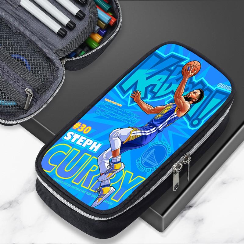 Cartoon NBA Basketball Star Stephen Curry Inspired Pencil Case Kids Boys Girls Large Capacity School Organizer