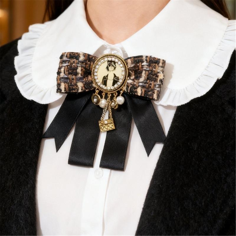 Retro Inspired Alloy Ribbon Brooch Vintage Bowtie With Classical British Design For Winter Fashion Outfits