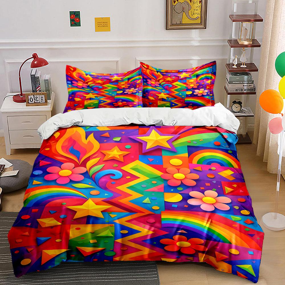 

Stars, rainbows, and flowers. Bedding sets Duvet cover sets Duvet covers Pillowcases(1 * Duvet Cover 2 * Pillowcases without duvet insert) 135x200cm