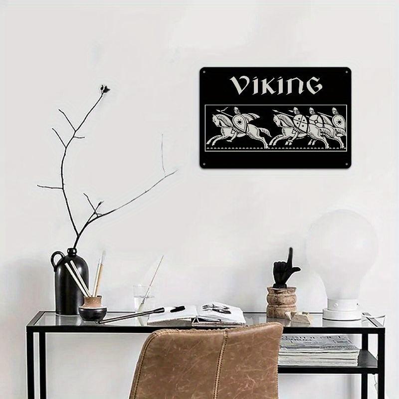 2D flat 30*20cm Wooden Vintage Charm | Viking Riders Wooden Wall Sign Vintage Black and White Plaque with Galloping Horse Design, Ideal for Home