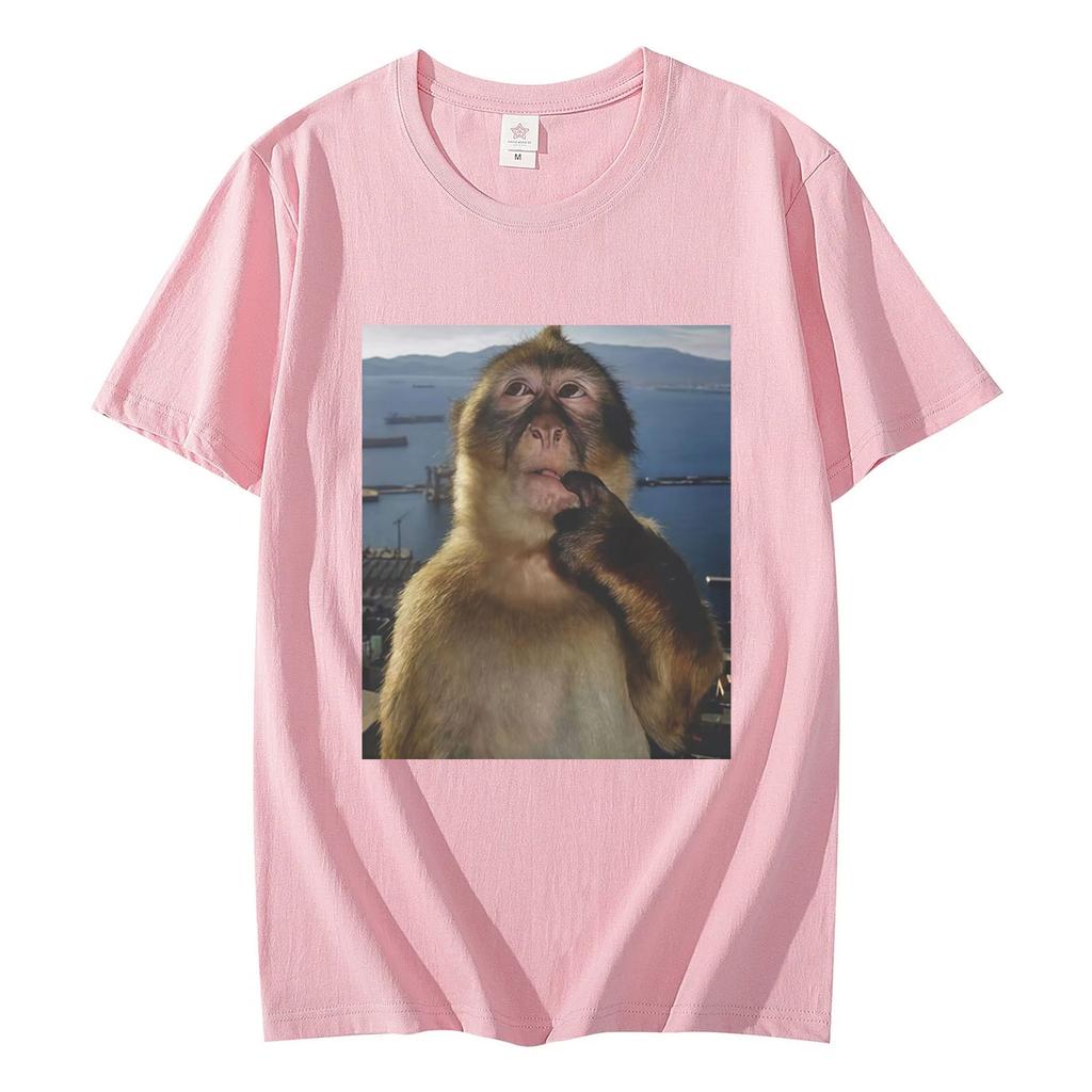 Thinking Funny Monkey Meme Graphic T Shirts Men's Women's High Street Fashion Trend T-shirt Summer Casual Loose Cotton T-shirts
